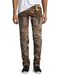 Robin's Jeans Distressed Metallic Moto Pants Brown