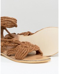 Missguided Leather Tie Up Braid Sandal