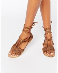 Missguided Leather Tie Up Braid Sandal