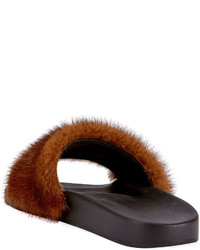 Givenchy Mink Fur Slide Sandal Brown