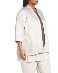 Eileen Fisher Plus Size Organic Linen Silk Blend Satin Jacket