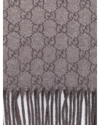 Gucci Gg Embroidered Fringed Scarf