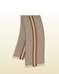 Gucci Gg Jacquard Knit Scarf With Web And Fringe