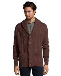 Just A Cheap Shirt Brown Wool Blend Cable Knit Shawl Collar Cardigan