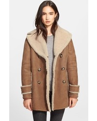 Burberry Brit Drakefield Double Breasted Genuine Shearling Coat