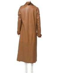 Fur Trimmed Leather Coat