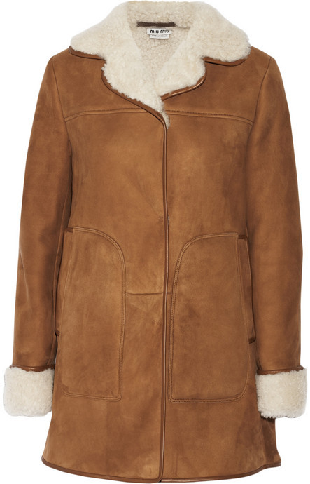 Miu Miu Leather Trimmed Shearling Coat 5 630 NET A PORTER.COM Lookastic