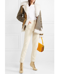 Monse Asymmetric Shearling And Textured Leather Biker Jacket