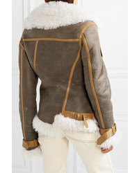 Monse Asymmetric Shearling And Textured Leather Biker Jacket