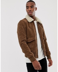Pull&Bear Cord Jacket With Faux Fur Collar In Tan