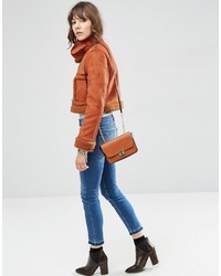 Asos Cropped Faux Shearling Jacket With Funnel Neck