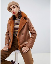 Side Party Mina Faux Sheepskin Double Breasted Coat