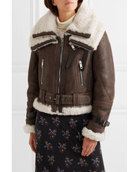 Burberry Shearling Trimmed Textured Leather Jacket