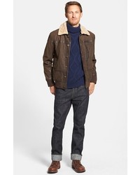 Timberland Tenon Leather Bomber Jacket With Faux Shearling Collar