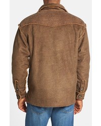 Men's Brown Shearling Jacket, White and Black Print Crew-neck Sweater