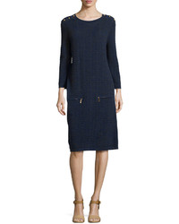 Joan Vass Sand Stitched Zip Pocket Shift Dress Petite
