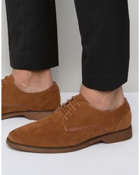 Asos Lace Up Shoes In Tan Suedette With Contrast Details