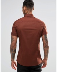 Asos Brand Skinny Shirt In Brown With Short Sleeves