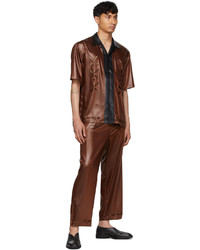 SASQUATCHfabrix. Brown Faux Leather Embroidered Short Sleeve Shirt