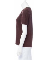 Brunello Cucinelli Leather Trimmed Short Sleeve Sweater