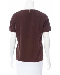 Brunello Cucinelli Leather Trimmed Short Sleeve Sweater