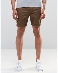 Asos Brand Slim Chino Shorts In Khaki