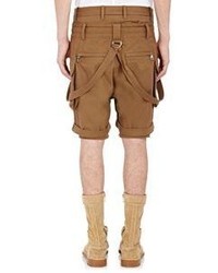 Balmain Layered Look Suspender Shorts Brown