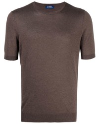Brown Silk Crew-neck T-shirt