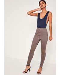 Missguided Brown High Waisted Skinny Jeans