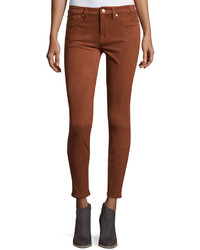 7 For All Mankind Knee Seam Sueded Skinny Jeans Cognac