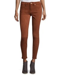 7 For All Mankind Knee Seam Sueded Skinny Jeans Cognac