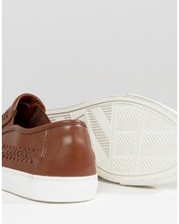 Asos Slip On Sneakers In Tan With Woven Detail