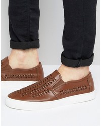 Asos Slip On Sneakers In Tan With Woven Detail