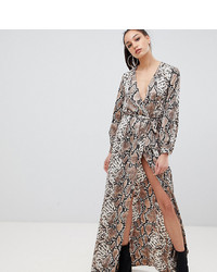 Missguided Tall Maxi Wrap Dress With Side Splits In Snake