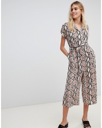 New Look Collared Jumpsuit In Snake Print Pattern