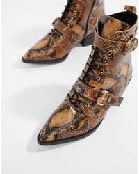 Office Ambassador Leather Snake Lace Up Two Ankle Boots