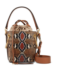 Brown Snake Leather Bucket Bag