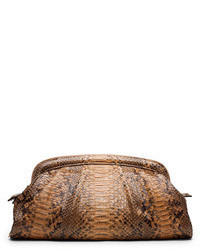 Brown Snake Leather Clutch