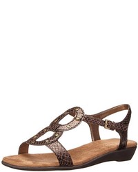 Brown Snake Leather Flat Sandals