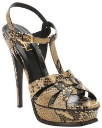 Brown Snake Leather Heeled Sandals