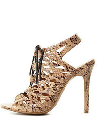Charlotte Russe Anne Michelle Peep Toe Python Cut Out Lace Up Heels
