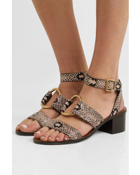 Chloé Rony Embellished Snake Effect Leather Sandals