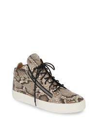 Brown Snake Leather High Top Sneakers