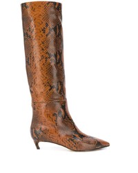 Brown Snake Leather Knee High Boots
