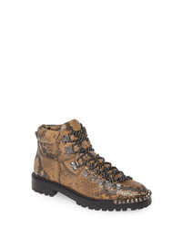 Brown Snake Leather Lace-up Flat Boots