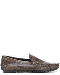 Brown Snake Leather Loafers
