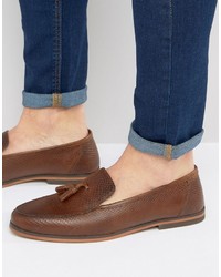 Asos Loafers In Tan Leather With Snake Finish