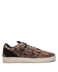 Brown Snake Leather Low Top Sneakers