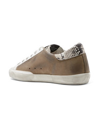 Golden Goose Distressed Leather And Suede Sneakers