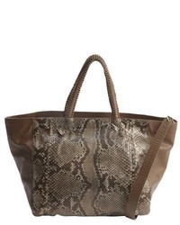 Nada Sawaya Dark Brown Python Leather Accent Syma X Large Convertible Tote Bag
